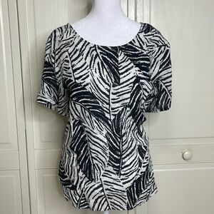 Cynthia Rowley Women’s Black & White 100% Linen Tropical Print Blouse Size 2X